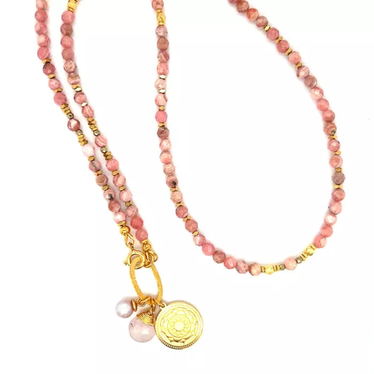 Naszyjnik autorski z Rodochrozytu. Ewa Mrochen Jewellery