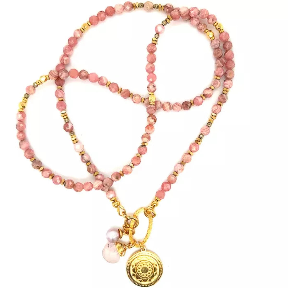 Naszyjnik autorski z Rodochrozytu. Ewa Mrochen Jewellery