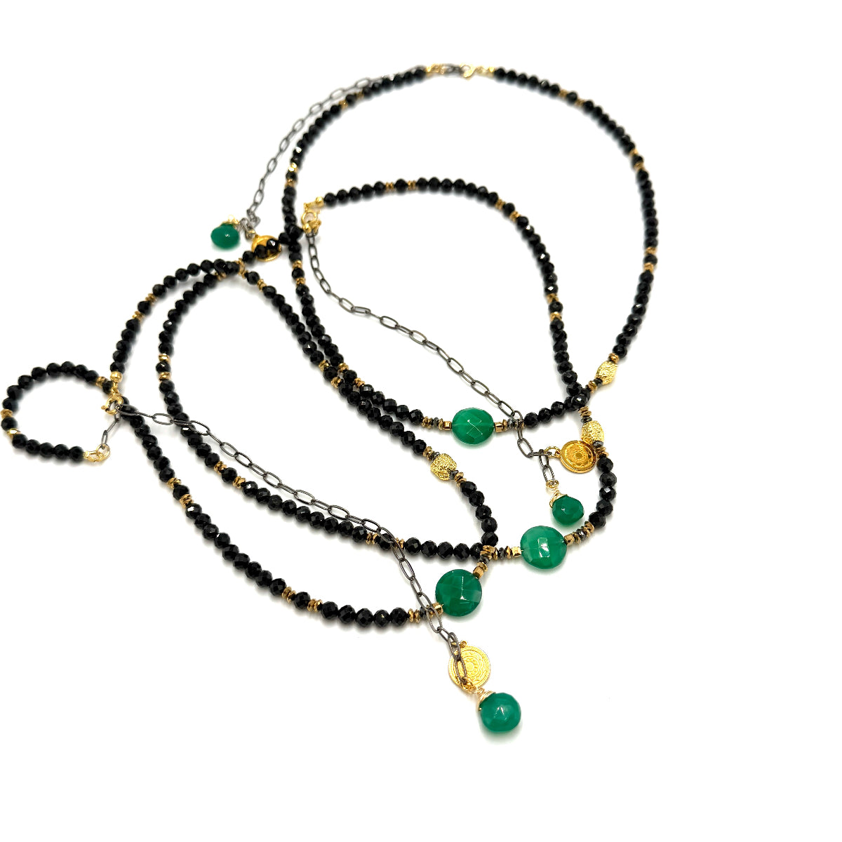Czarny Turmalin naszyjnik z akcentami złota Ewa Mrochen Jewellery