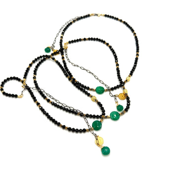 Czarny Turmalin naszyjnik z akcentami złota Ewa Mrochen Jewellery
