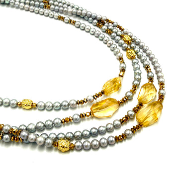 Naszyjnik z naturalnych pereł z cytrynem Ewa Mrochen Jewellery