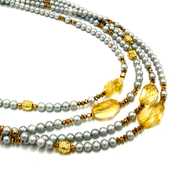 Srebrzysta Perła i Cytryn naszyjnik Magia Dobrostanu