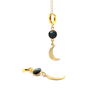 Kolczyki wiszące z naturalnym labradorytem od Ewa Mrochen Jewellery, eleganckie biżuteria dla miłośników kamieni szlachetnych.