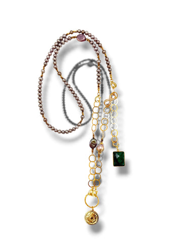 Majestic perła i szmaragd naszyjnik Ewa Mrochen Jewellery
