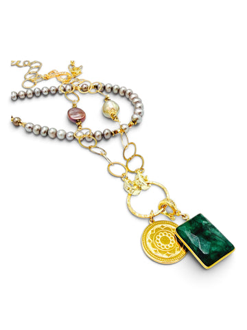 Naszyjnik perła i szmaragd od Ewa Mrochen Jewellery