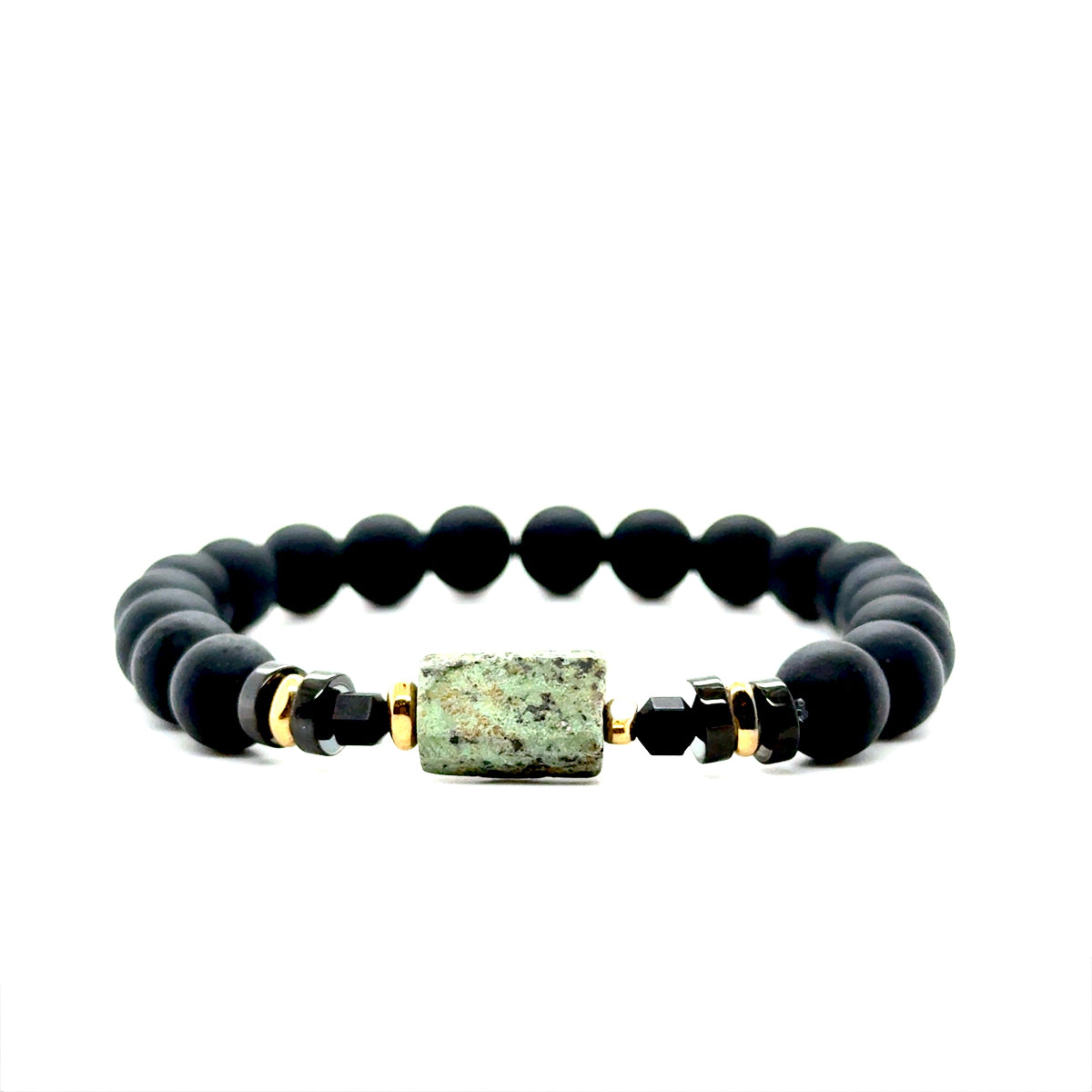 Bransoletka Ewa Mrochen Jewellery z agatem druzy i turkusem z Arizony, ozdobiona kamieniami na naturalnej taśmie.