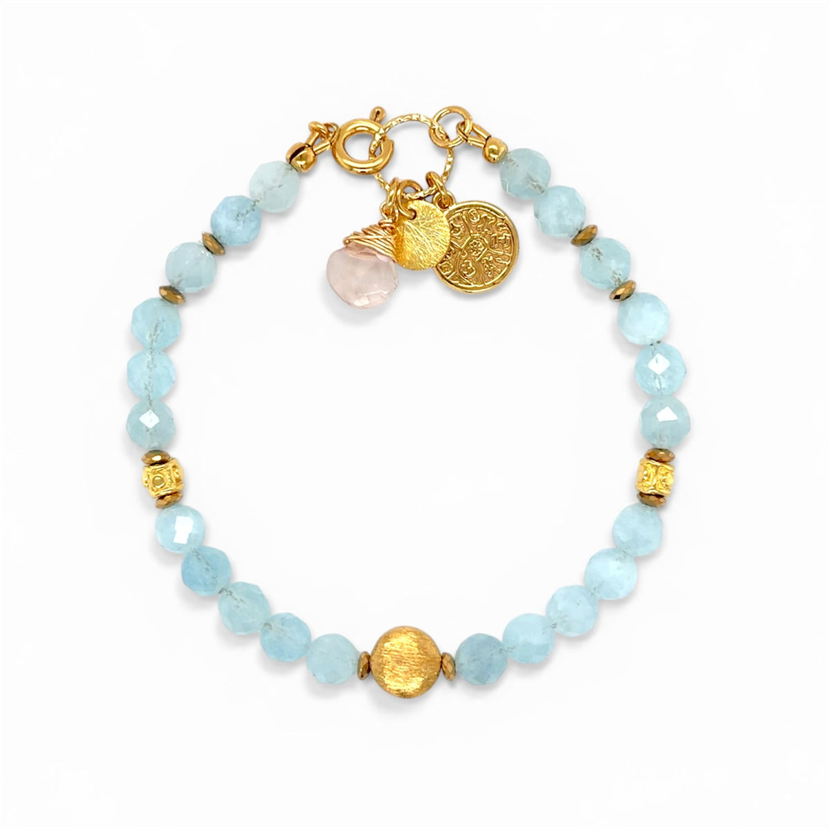 Bransoletka Ewa Mrochen Jewellery® z akwamarynem, 15 cm, elegancka biżuteria z kamieniami akwamarynu, delikatny design.