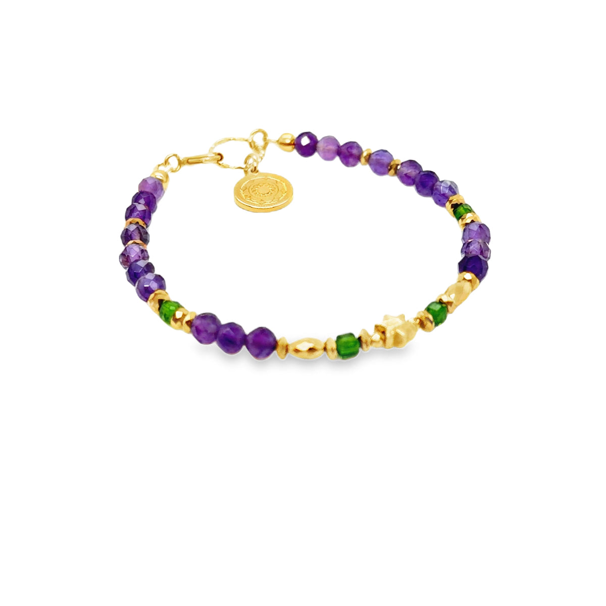 Bransoletka z ametystem i diopsydem od Ewa Mrochen Jewellery, elegancki dodatek z kamieniami na finej nici.