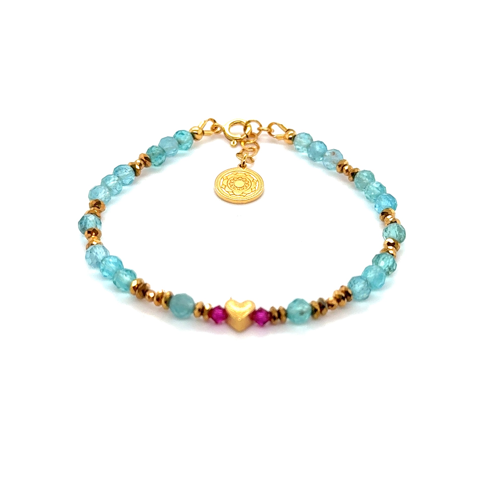 Bransoletka z apatytu od Ewa Mrochen Jewellery z motywem serca, elegancki dodatek do biżuterii damskiej.