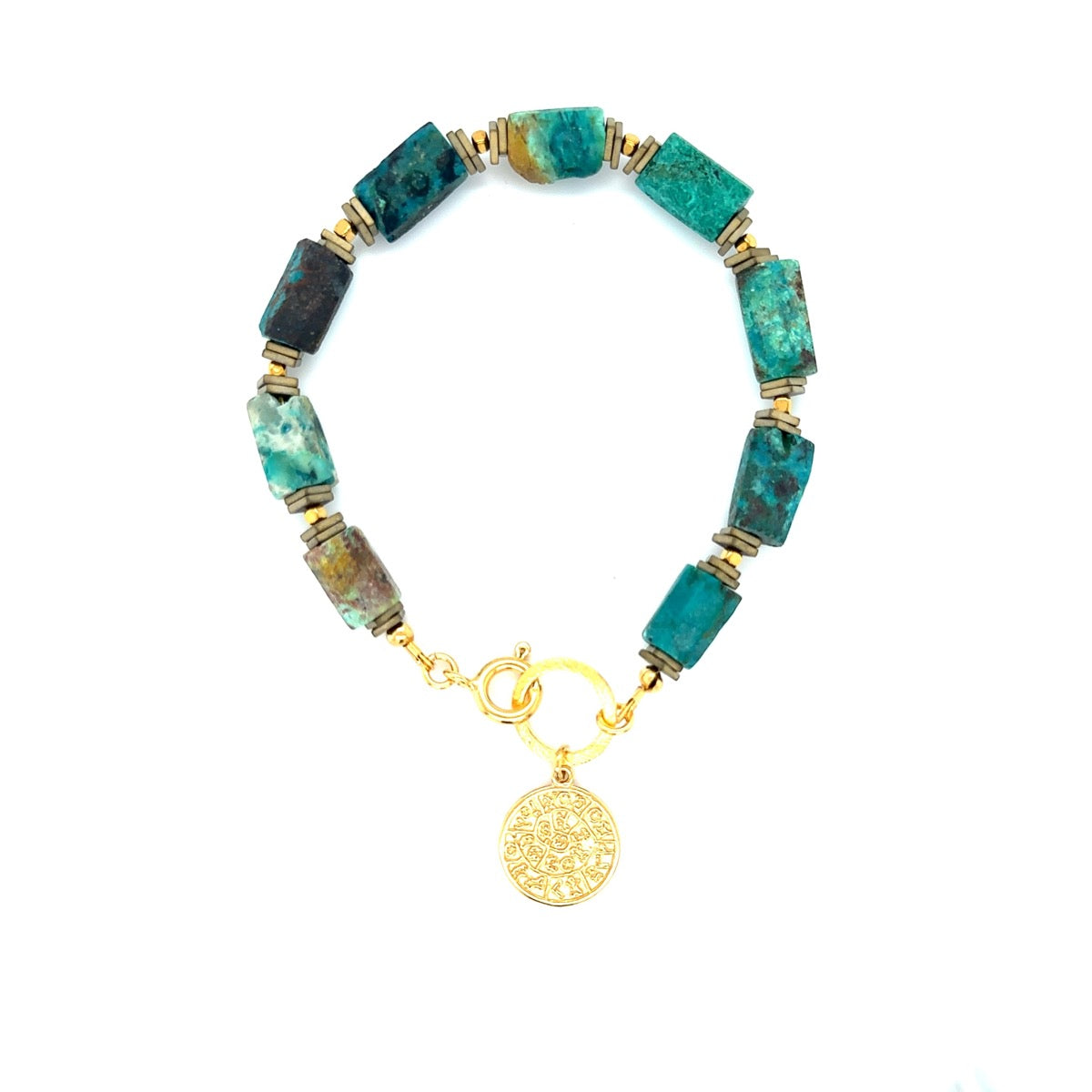 Bransoletka Bogini GAIA z chryzokolą od Ewa Mrochen Jewellery, elegancki dodatek z naturalnym kamieniem.