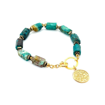 Bransoletka Chryzokola Bogini GAIA od Ewa Mrochen Jewellery z kamieniami kryształowymi, naturalny i elegancki design.