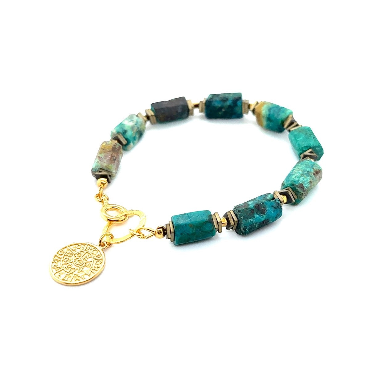 Srebrna bransoletka Chryzokola Bogini GAIA od Ewa Mrochen Jewelry na ręce, z naturalnym kamieniem i eleganckim designem