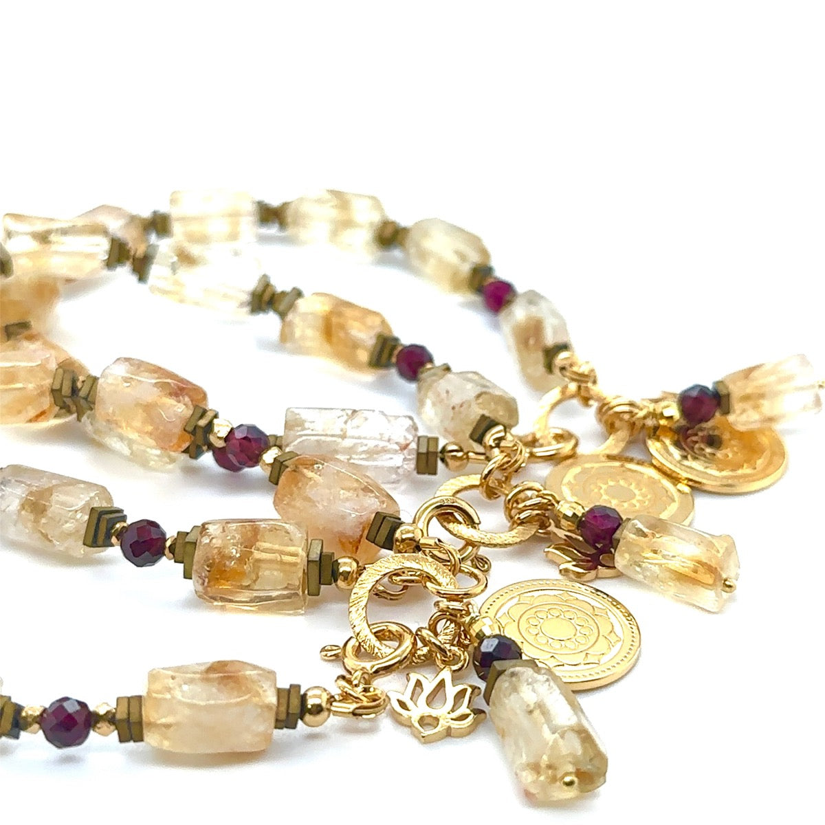 Bransoletka z cytrynem Empire of The Sun od Ewa Mrochen Jewellery, delikatna złota biżuteria na nadgarstek.