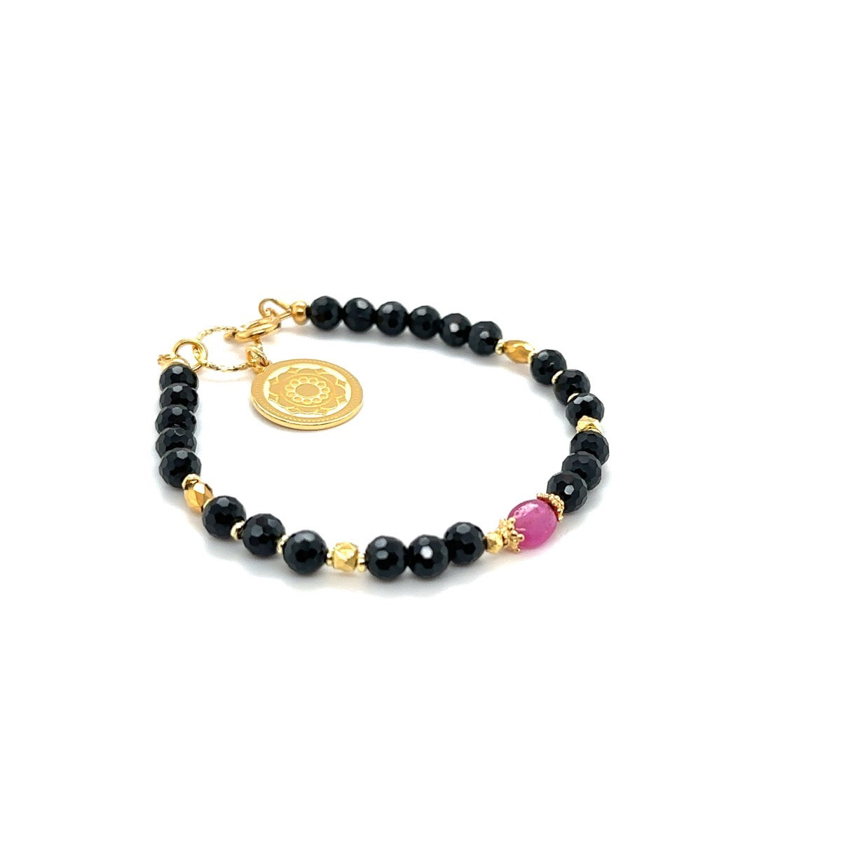 Czarna bransoletka z spinelu i rubinu od Ewa Mrochen Jewellery, elegancka biżuteria na nadgarstek z kamieniami szlachetnymi