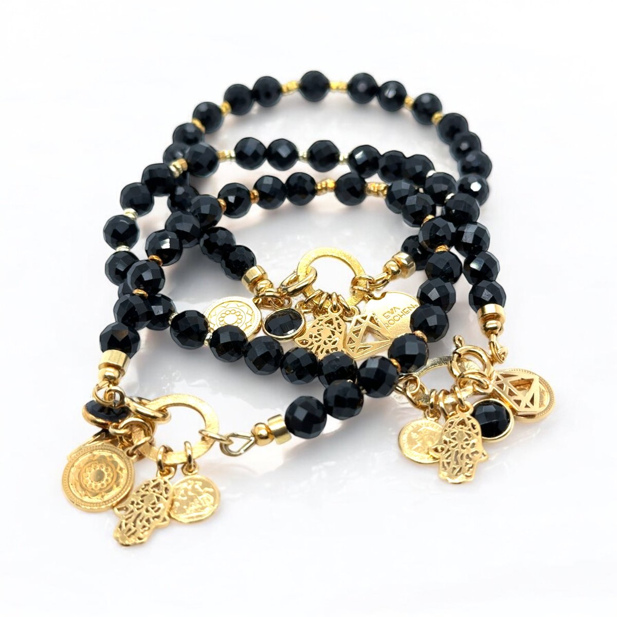Czarna bransoletka z turmalinem Ewa Mrochen Jewellery, tarczowy design, na 15 cm, dla osób o wysokiej wrażliwości.