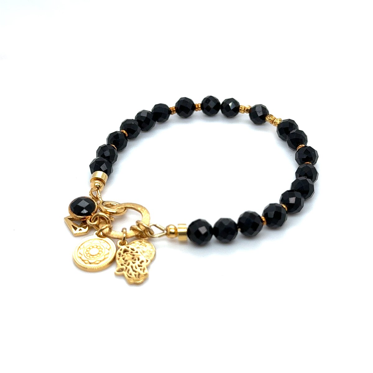 Czarna bransoletka Turmalin od Ewa Mrochen Jewellery z tarczą, 15 cm, delikatny design dla osób o wysokiej wrażliwości