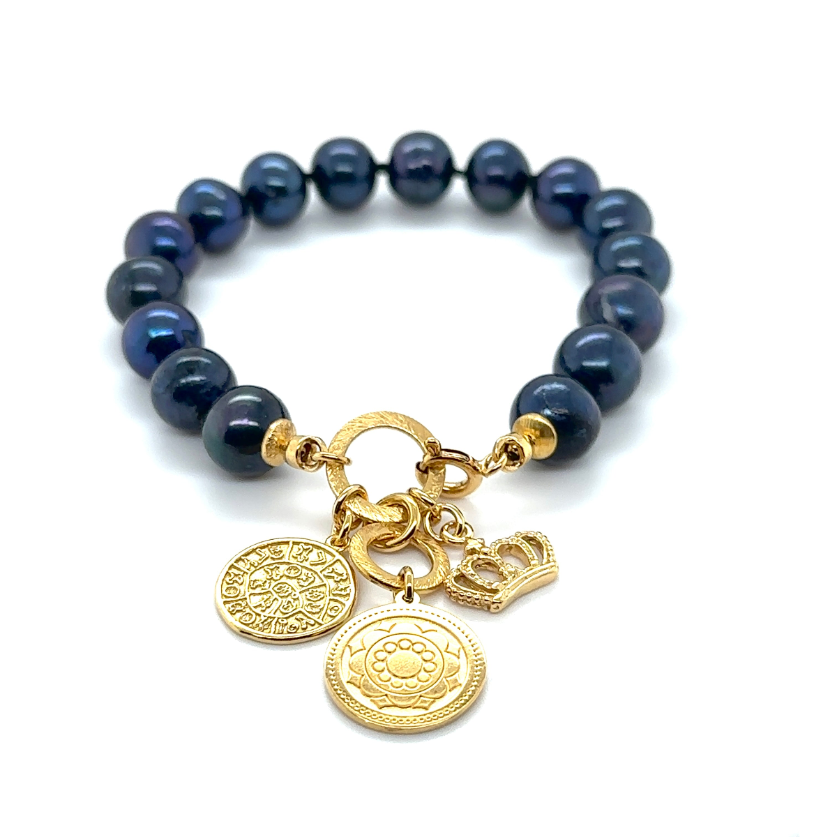 Granatowa perła i srebrna bransoletka Ewa Mrochen Jewellery na nadgarstek, długość 15 cm, elegancki design.