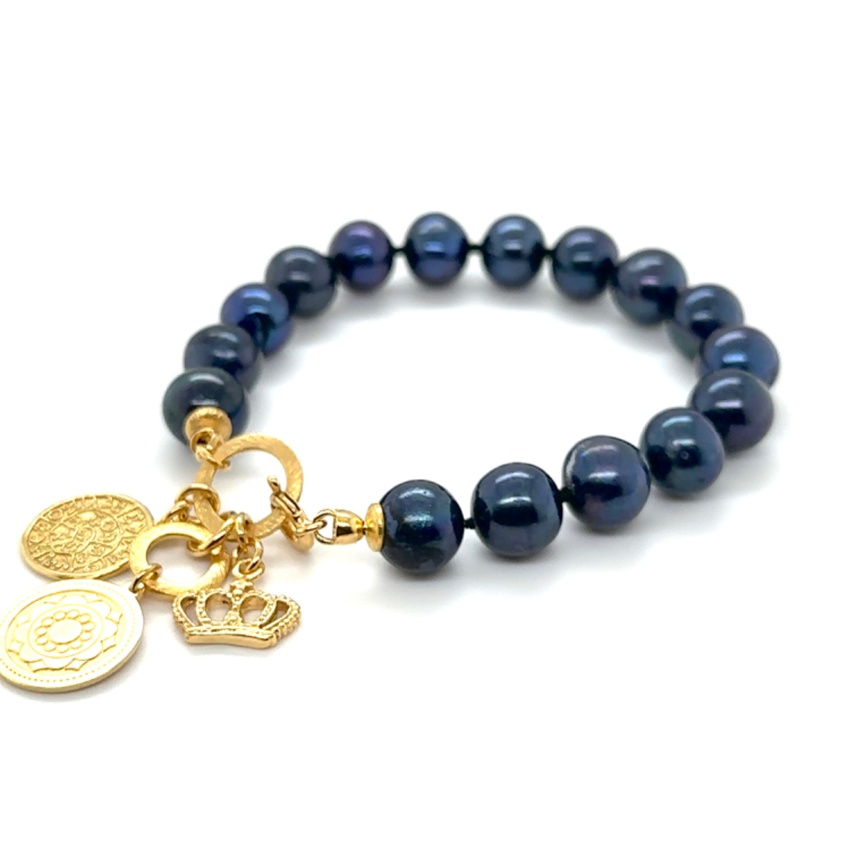 Granatowa perła i srebrna bransoletka Ewa Mrochen Jewellery na 15 cm, elegancki dodatek biżuterii.