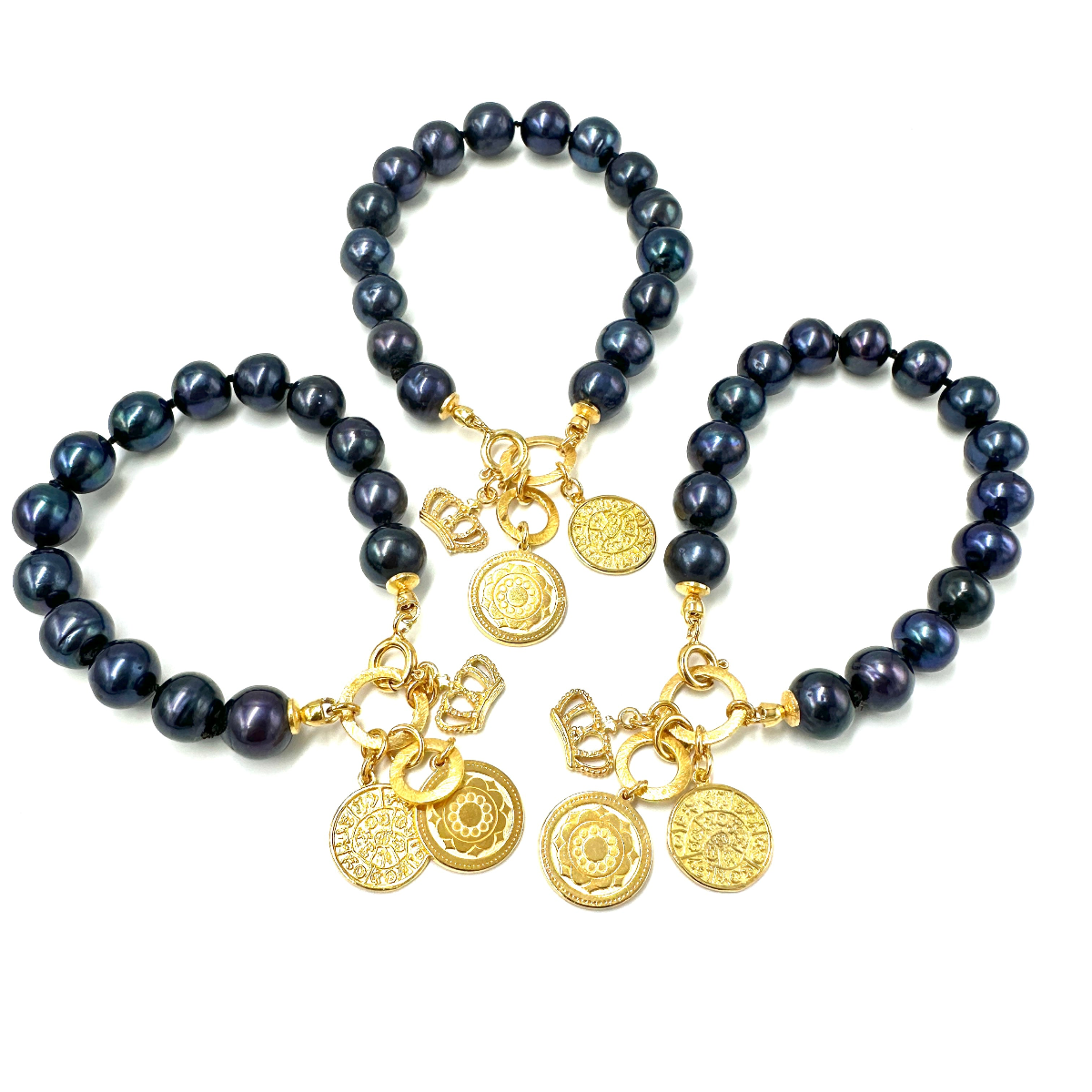 Granatowa perłowa bransoletka Ewa Mrochen Jewellery na 15 cm, elegancki dodatek z perłami na delikatnej gumce.
