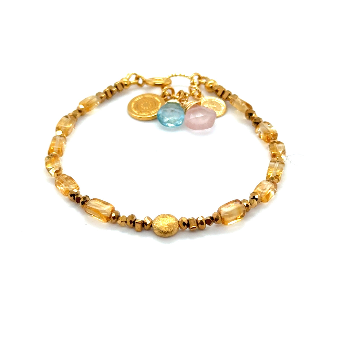 Słoneczna bransoletka Hello Yellow od Ewa Mrochen Jewellery® z cytrynu, topazu i kwarcu różowego na 15 cm.