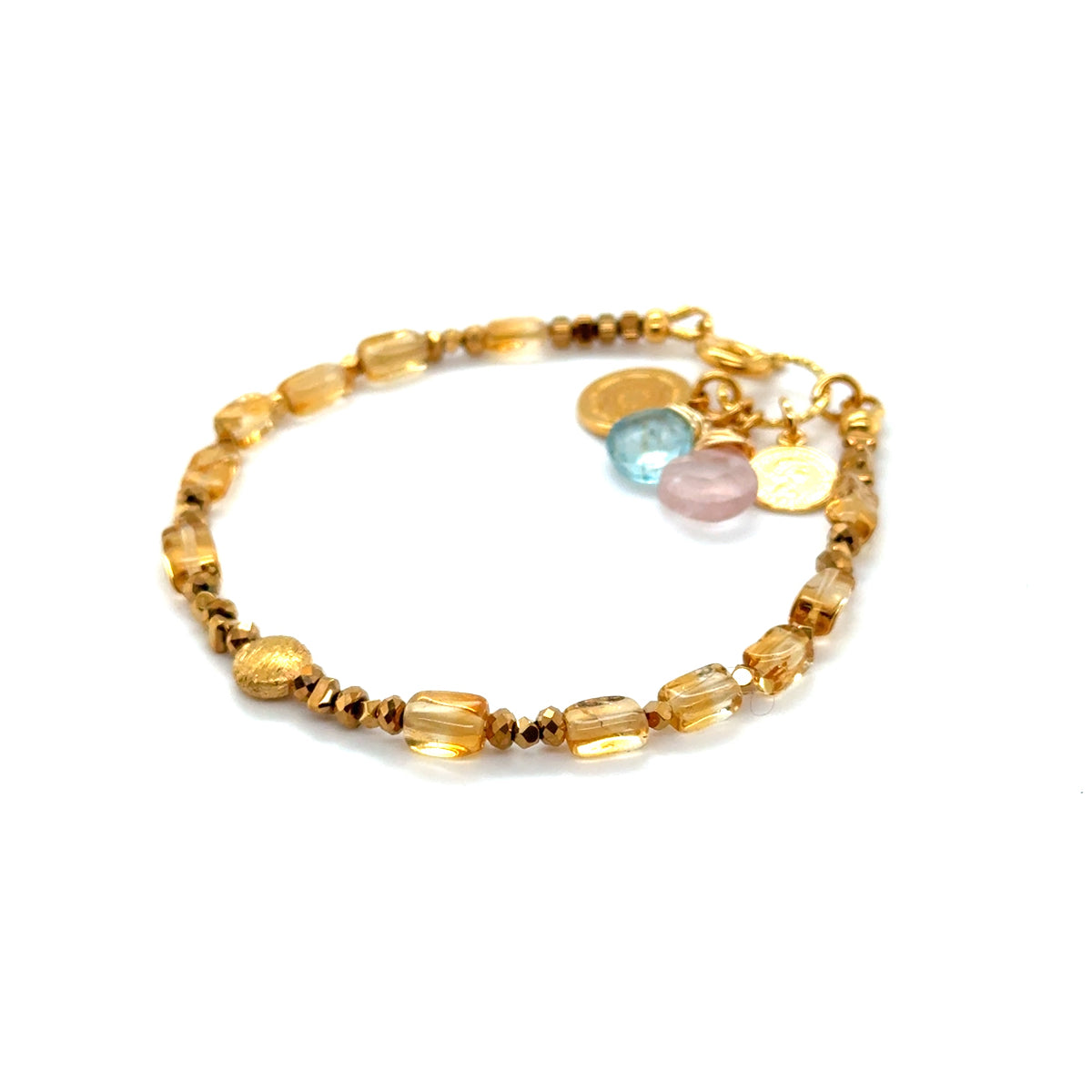 Ewa Mrochen Jewellery® bransoletka Hello Yellow z cytrynu, topazu i kwarcu różowego, słoneczna biżuteria na 15 cm.