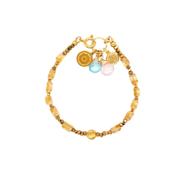 Ewa Mrochen Jewellery® bransoletka Hello Yellow z cytrynem, topazem i kwarcem różowym, słoneczna i elegancka biżuteria na nadgarstek