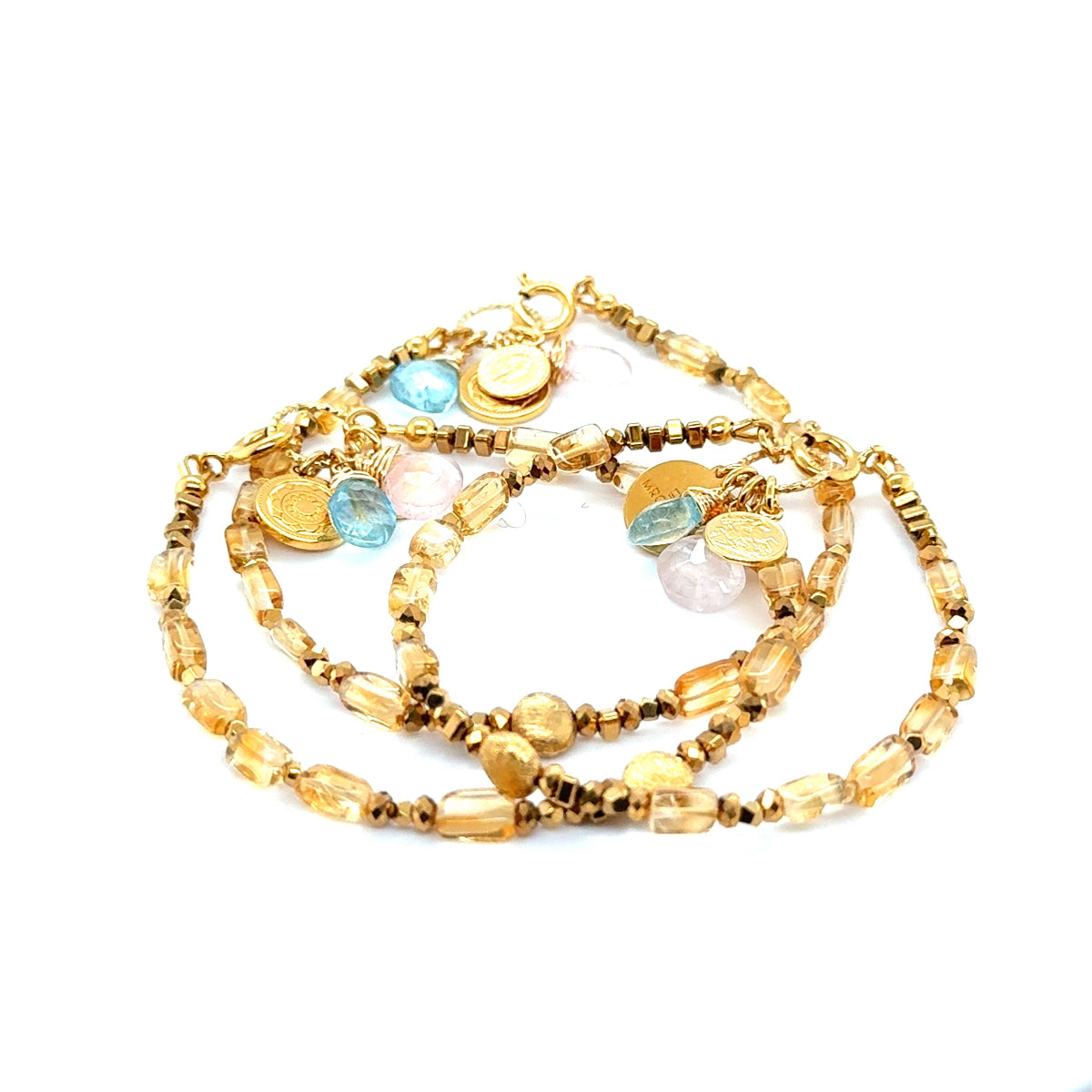 Ewa Mrochen Jewellery® bransoletka Hello Yellow z cytrynem, topazem i kwarcem różowym, słoneczna biżuteria na 15 cm.