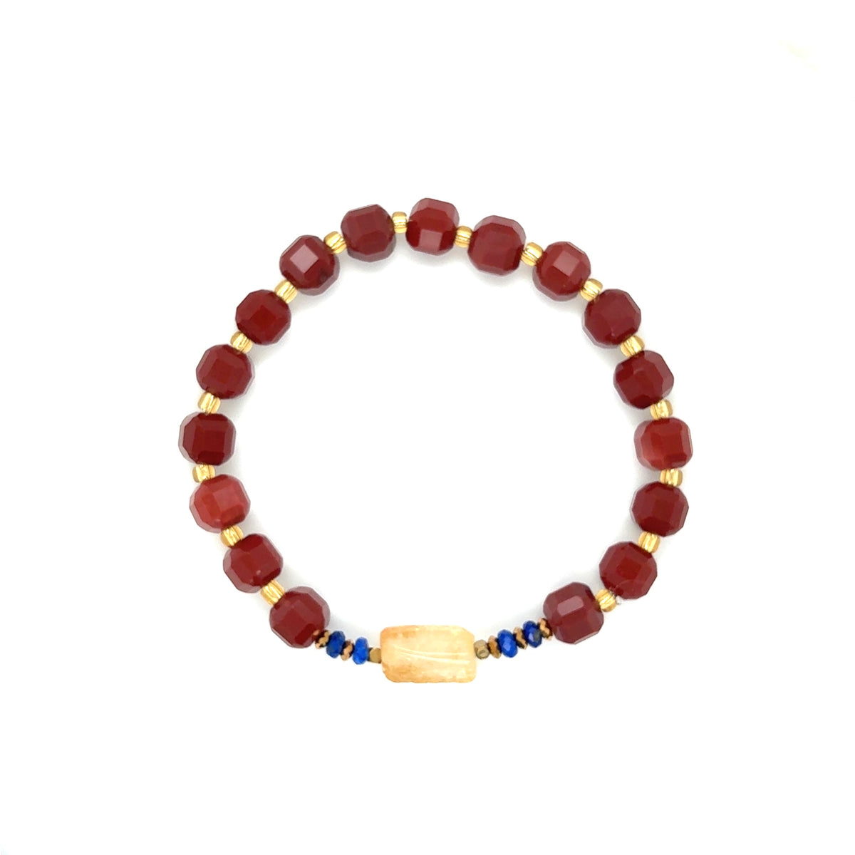 Bransoletka z jaspisem królewskim Zwyciężczyni Sukcesu od Ewa Mrochen Jewellery na dłoni, naturalne kamienie i elegancki design