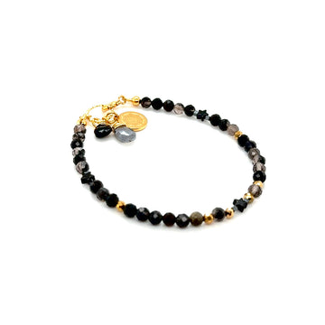 Bransoletka Obsydian STARLIGHT od Ewa Mrochen Jewellery na rękę z zapięciem, czarny kamień obsydianu, elegancki design.
