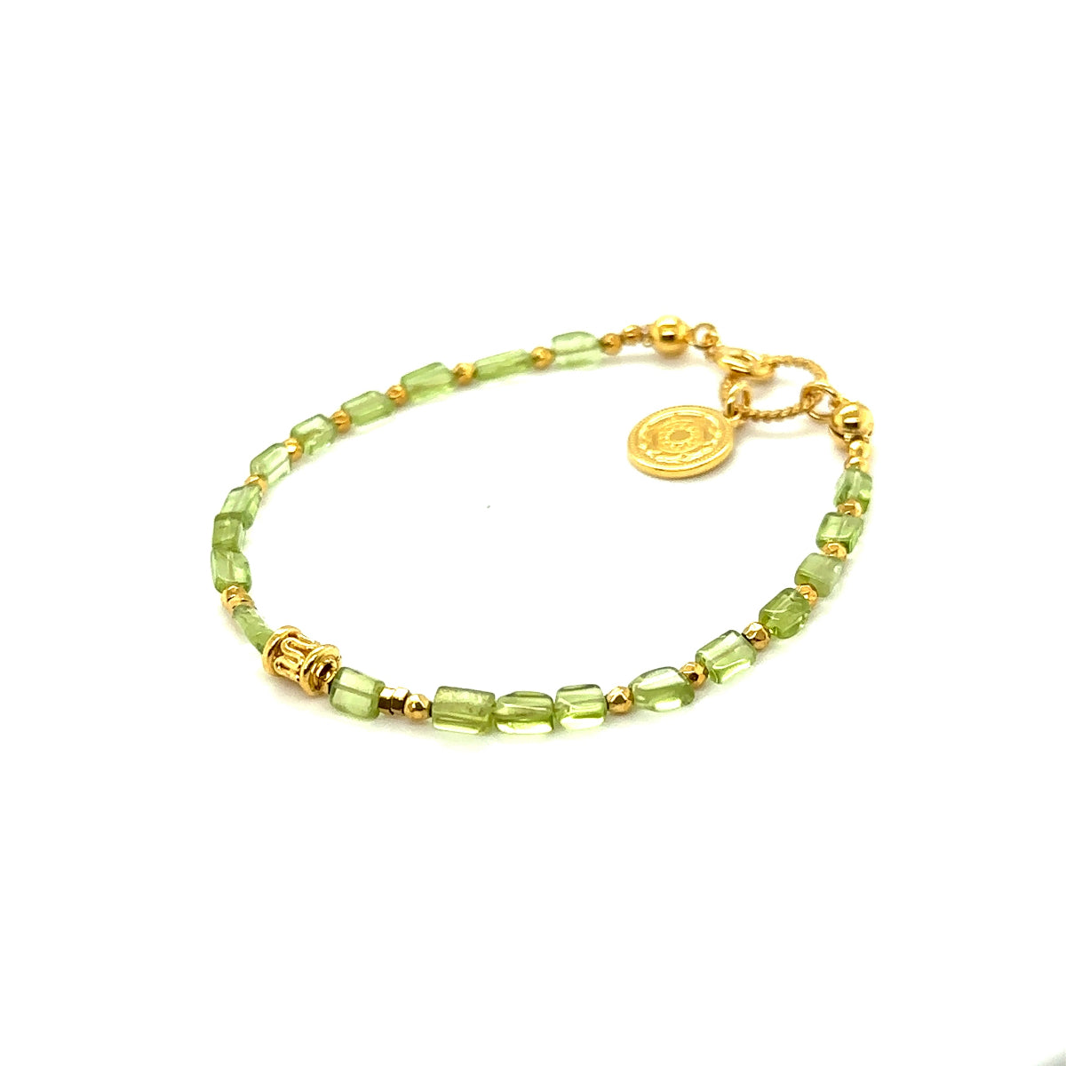 Oliwin bransoletka Precjoza od Ewa Mrochen Jewellery z perydotami, elegancka biżuteria na nadgarstek, naturalny kamień perydot.