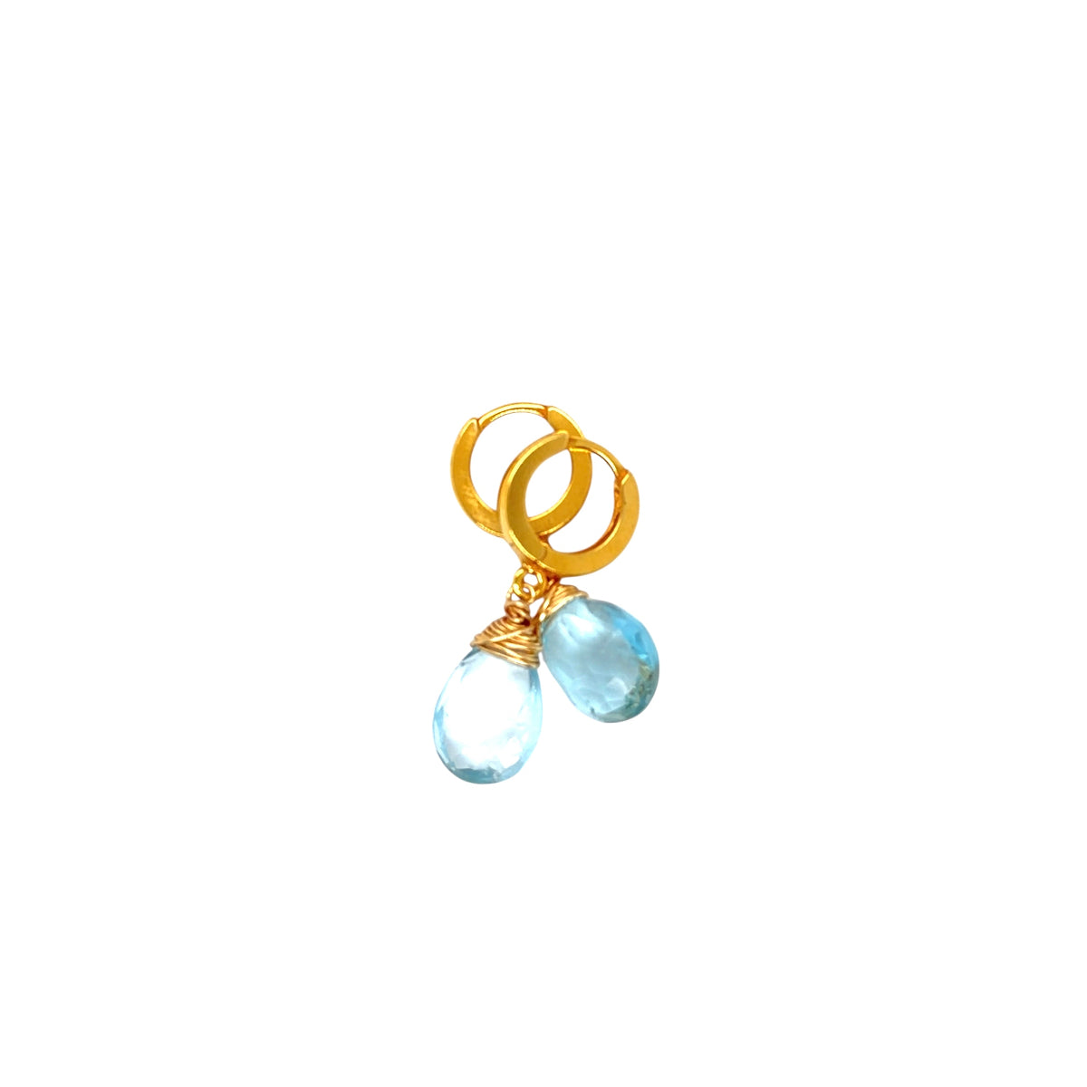 Kolczyki z błękitnym topazem Royal Beauty od Ewa Mrochen Jewellery® na uszach, eleganckie i wyraziste w stylu biżuterii damskiej