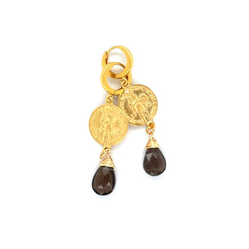Kolczyki z kwarcu dymnego od Ewa Mrochen Jewellery, okrągłe z zapieciem, eleganckie i stylowe dla kobiet.