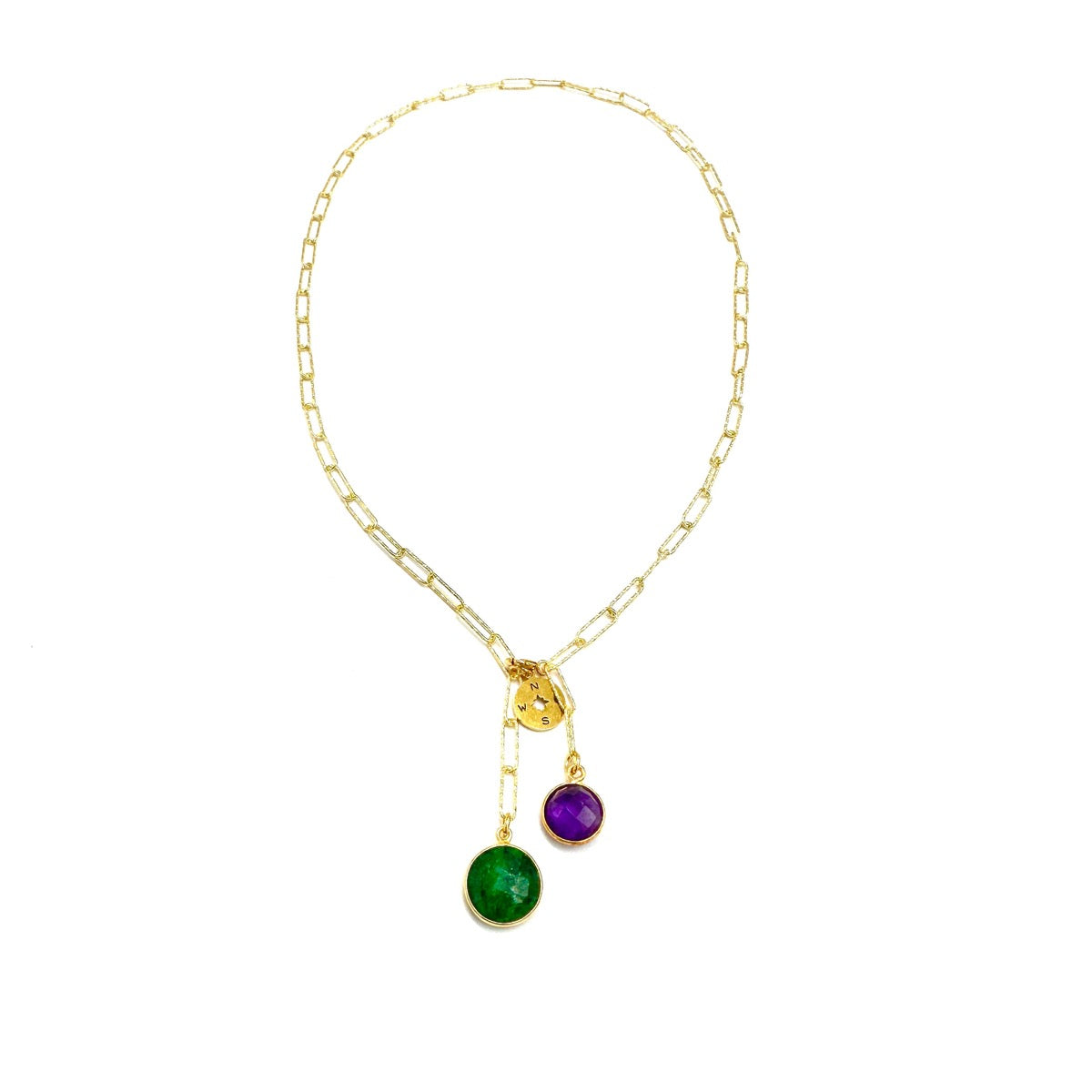Naszyjnik z szmaragdem i ametystem w kształcie kompasu, Ewa Mrochen Jewellery, elegancki biżuteria damska.