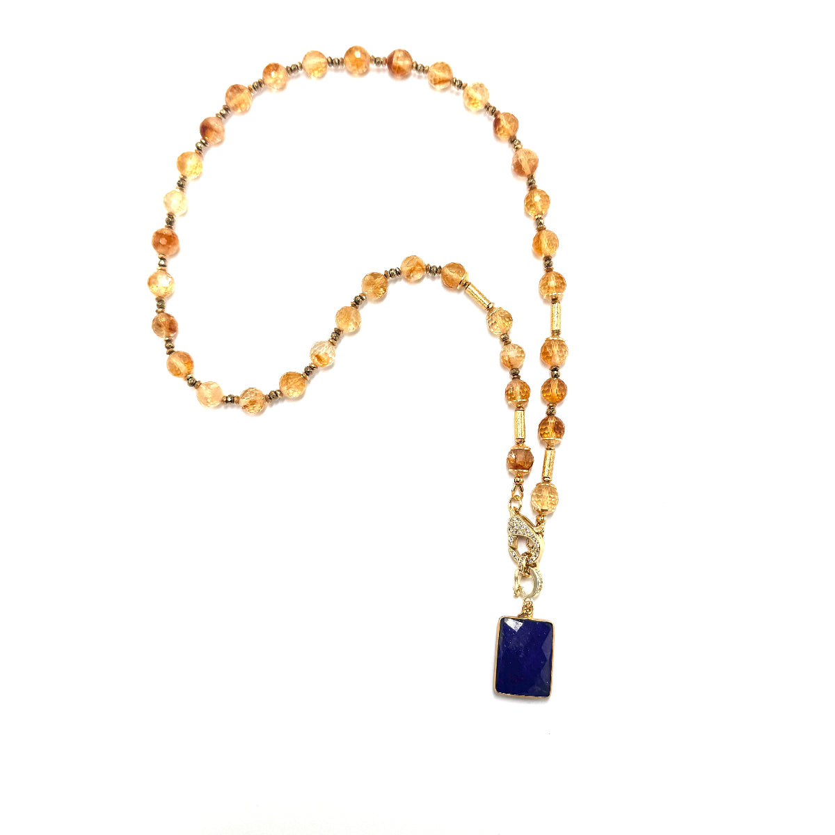 Naszyjnik z cytrynem od Ewa Mrochen Jewellery, złoty naszyjnik z dużym, oszlifowanym cytrynem na delikatnym łańcuszku.