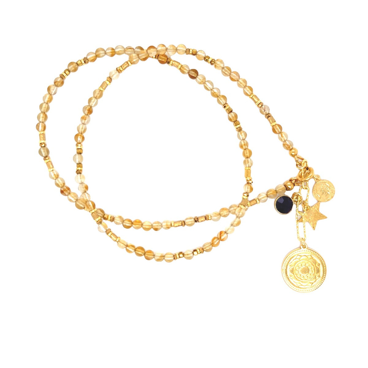 Naszyjnik Cytryn Słoneczny Nastrój od Ewa Mrochen Jewellery, złoty łańcuszek z dużym, jasnożółtym kamieniem cytrynu.