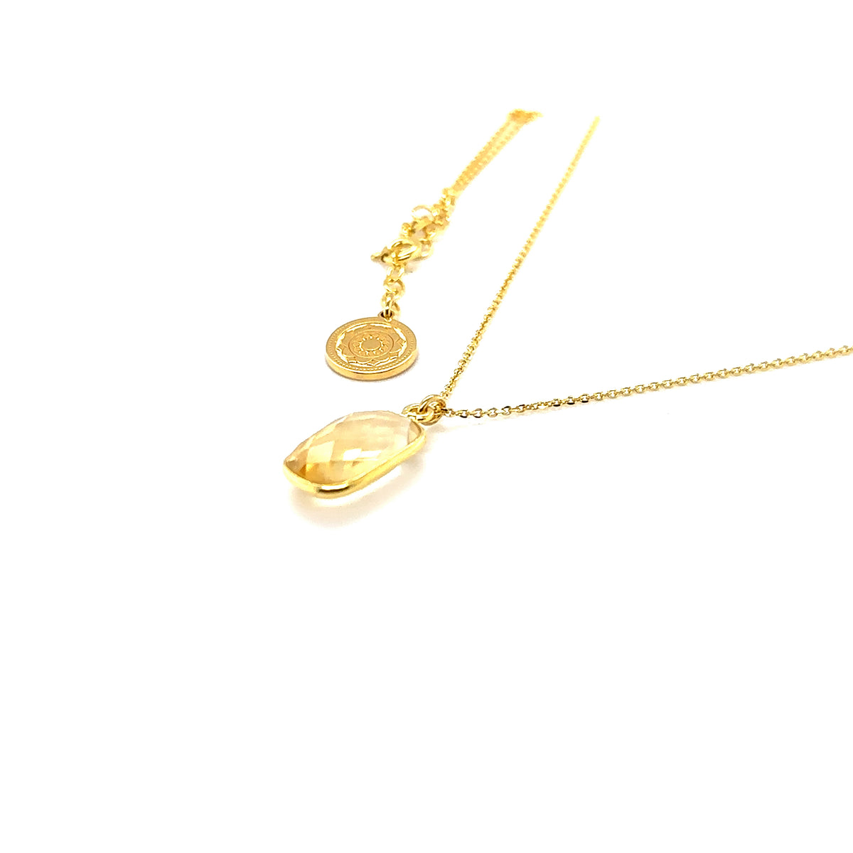Naszyjnik z cytrynem Sun of the Heart od Ewa Mrochen Jewellery, złoty z kamieniem w centralnej części, elegancki i delikatny.