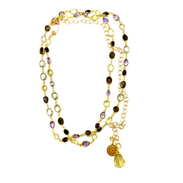 Luksusowy naszyjnik z cytrynowym topazem, ametystem i klejnotami, Ewa Mrochen Jewellery, elegancki i wyrafinowany design
