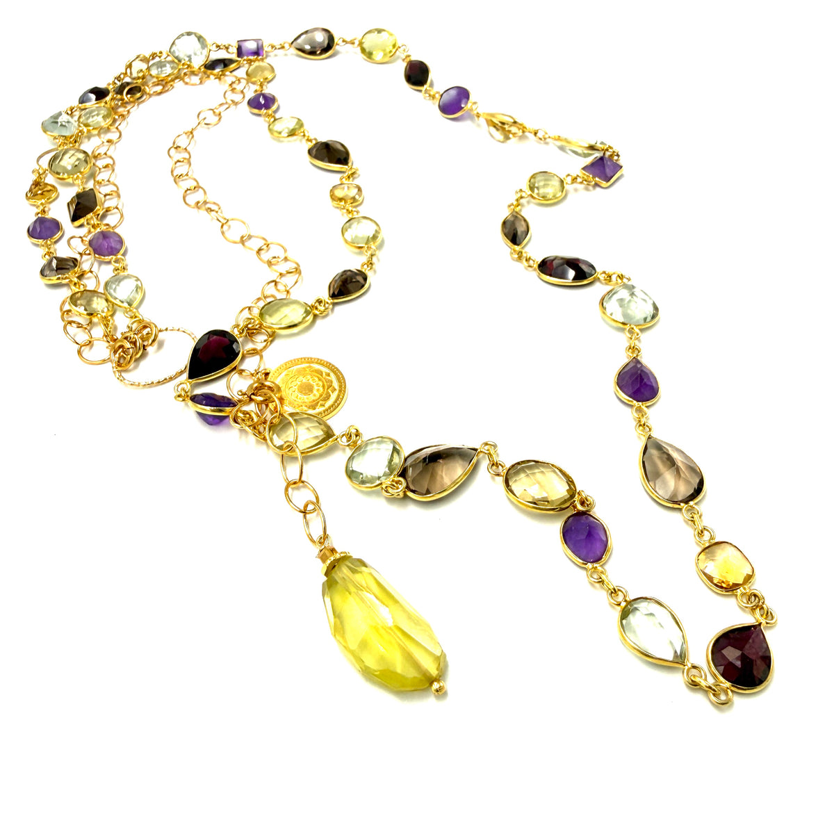Luksusowy naszyjnik Ewa Mrochen Jewellery z cytrynem, topazem i ametystem, ozdobny, elegancki biżuteria dla kobiet.