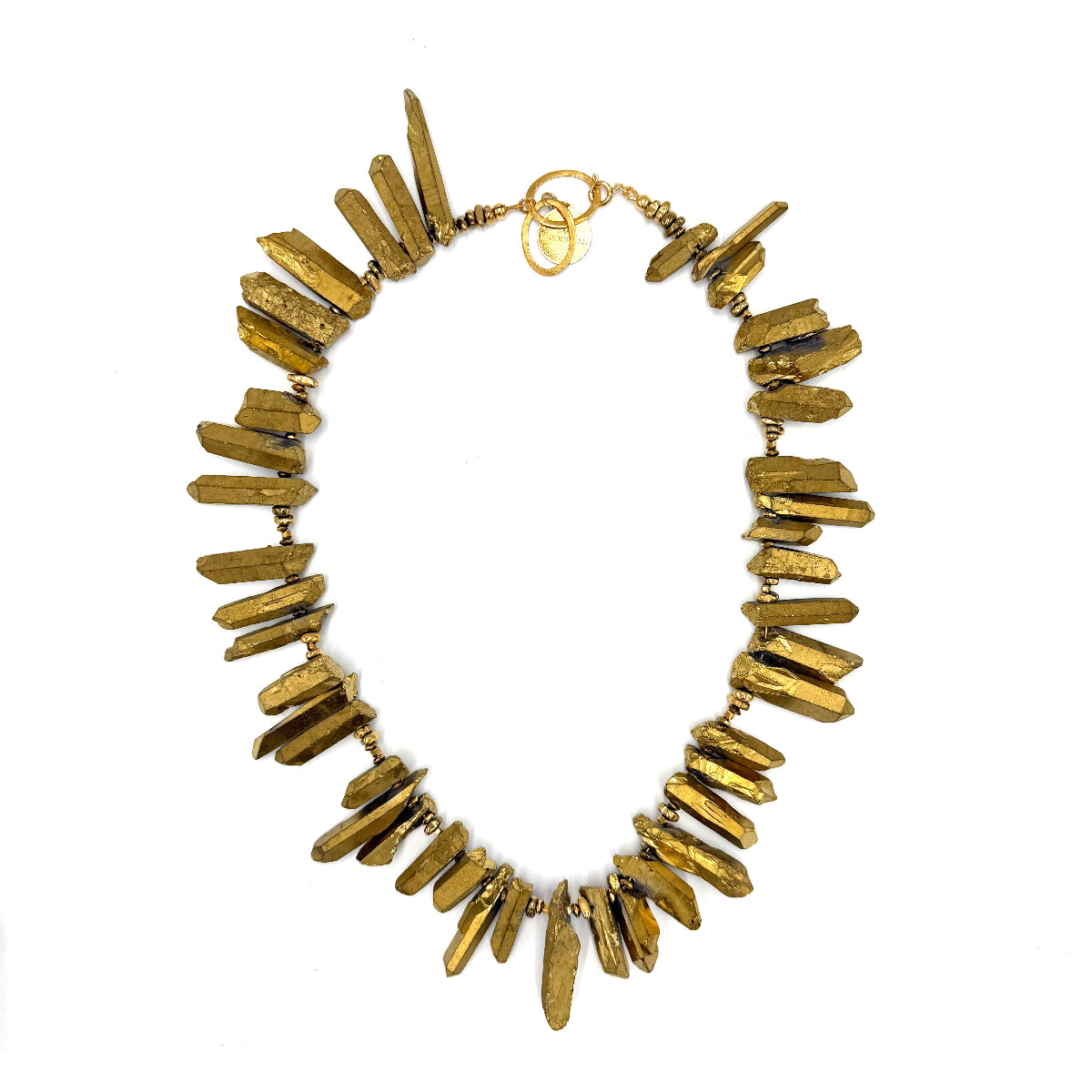 Złoty naszyjnik z kryształami od Ewa Mrochen Jewellery® w stylu Golden Aura, elegancki i błyszczący biżuteria kobieca
