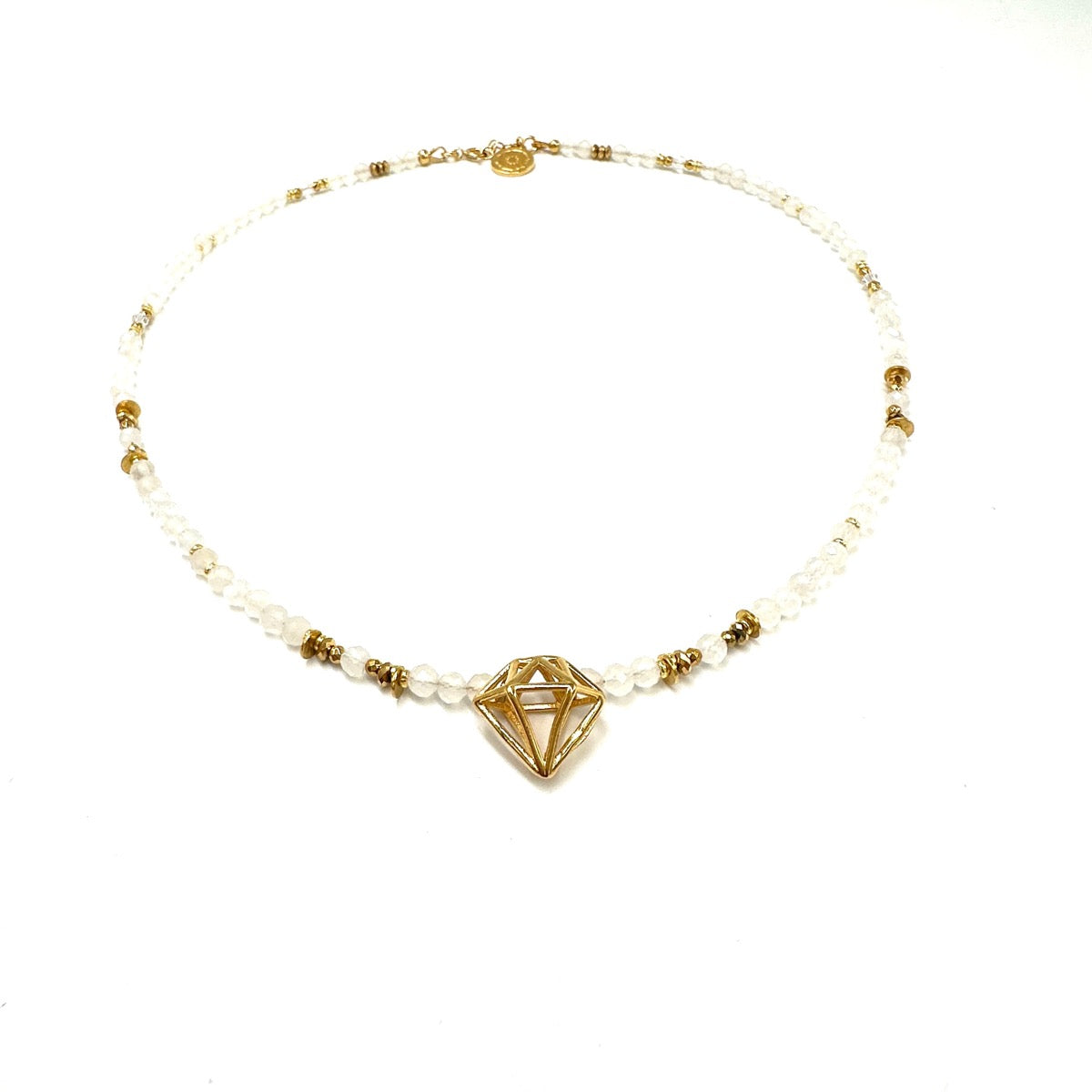 Naszyjnik z kamieniem księżycowym Intuicja Bogini od Ewa Mrochen Jewellery, ozdobny naszyjnik z kamieniem księżycowym na rzemyku