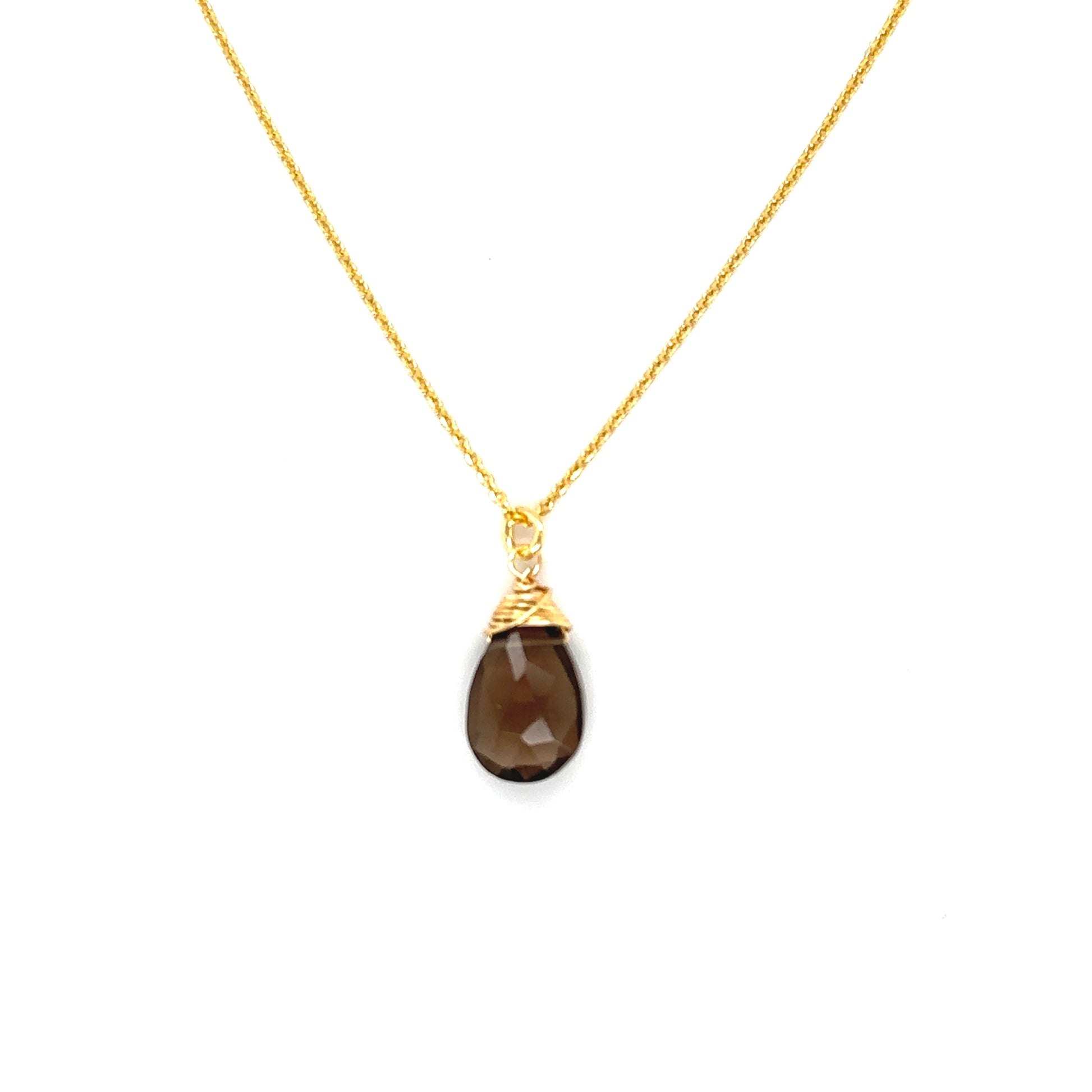 Naszyjnik z kwarcu dymnego marki Ewa Mrochen Jewellery na zdjęciu, elegancki i naturalny kamień w delikatnym stylu.