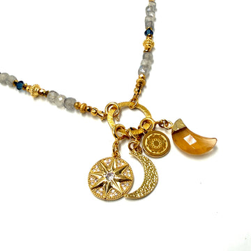 Labradorytowy naszyjnik Ewa Mrochen Jewellery z magicznym wzorem, ozdobny biżuteryjny dodatek na szyję