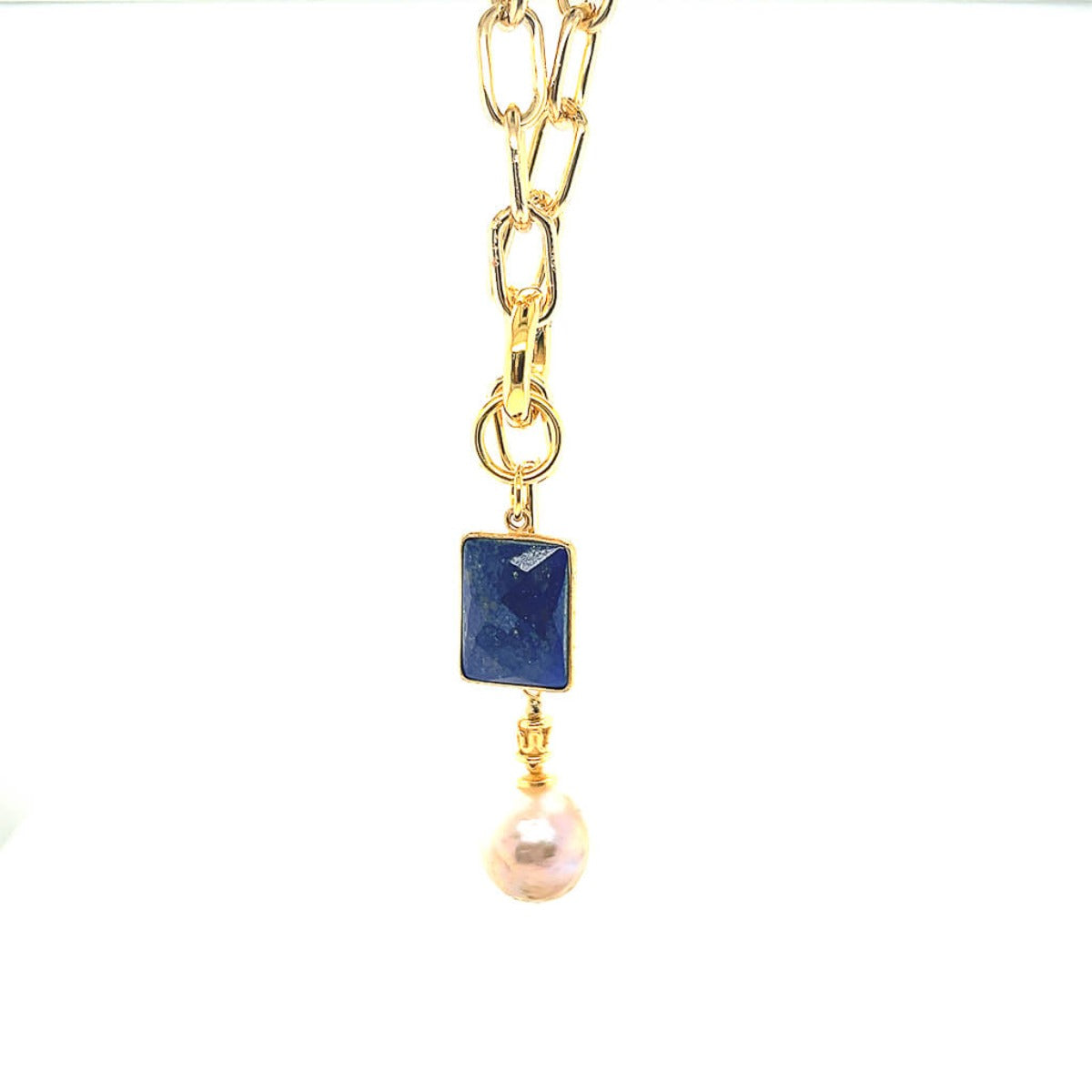 Naszyjnik nowoczesny ogniwa lapis lazuli perła. Ewa Mrochen Jewellery