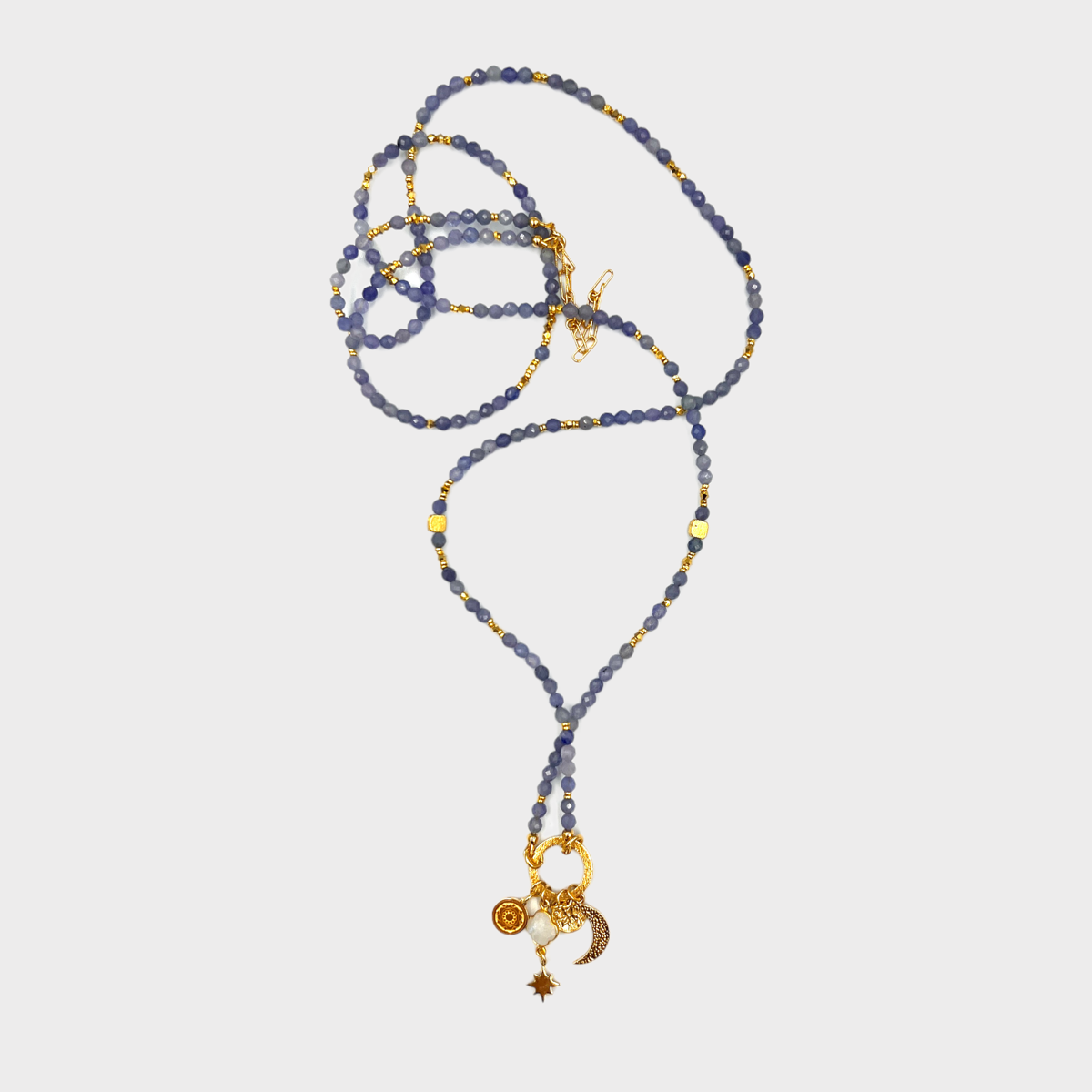 Naszyjnik z naturalnym tanzanitem i kamieniem księżycowym. Ewa Mrochen Jewellery