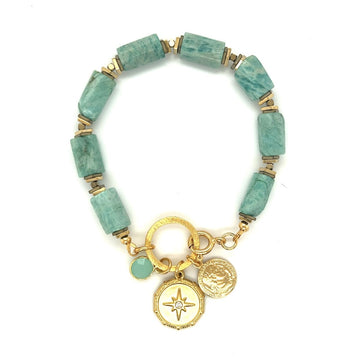 Amazonitowa bransoletka Klejnot Empatii od Ewa Mrochen Jewellery na nadgarstku, delikatny design i naturalny kamień.