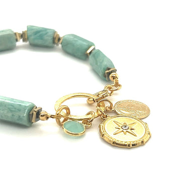 Amazonitowa bransoletka Klejnot Empatii od Ewa Mrochen Jewellery na nadgarstku, kamień naturalny, elegancki design.