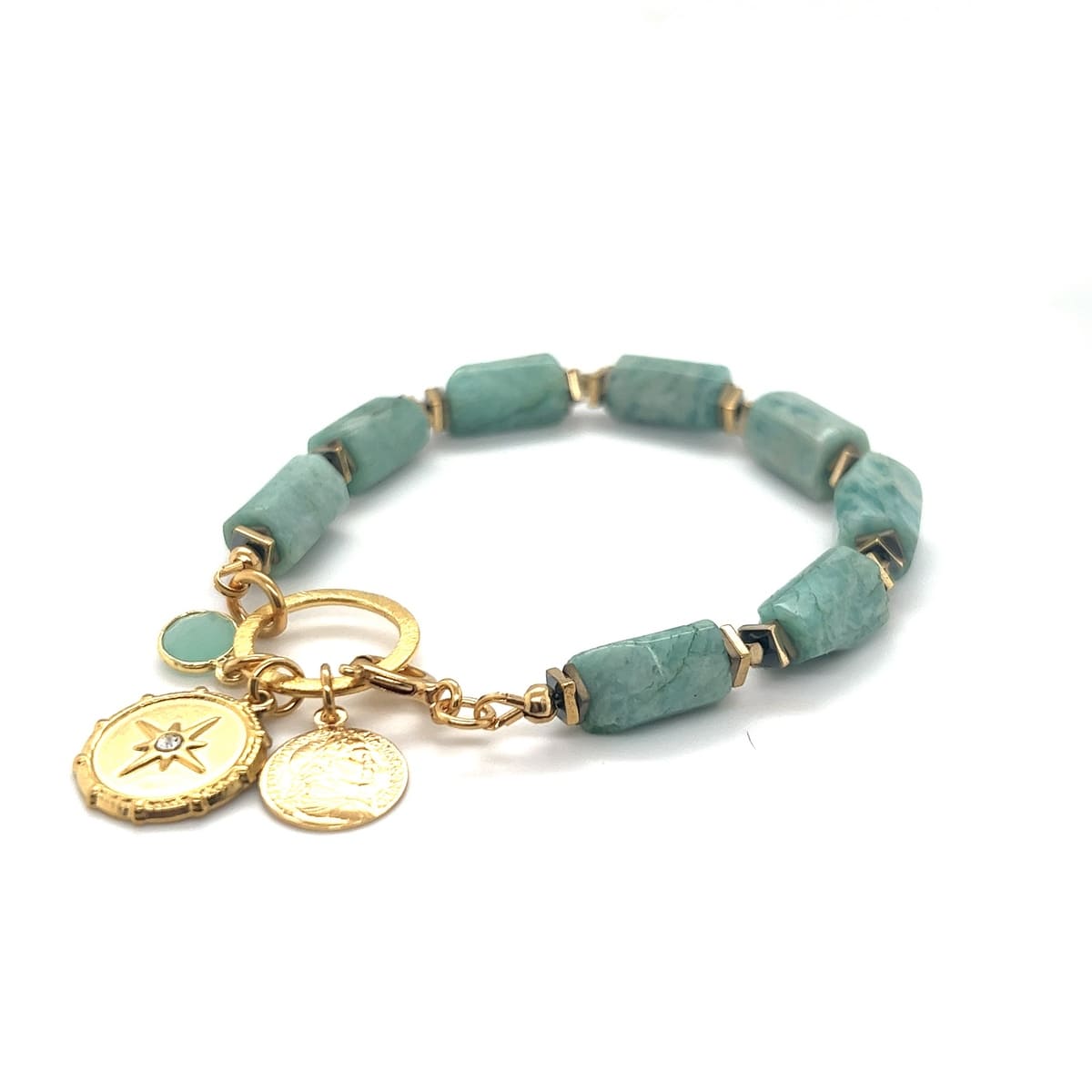 Bransoletka Amazonit Klejnot Empatii od Ewa Mrochen Jewellery, naturalny kamień amazonitu na delikatnym sznurku.