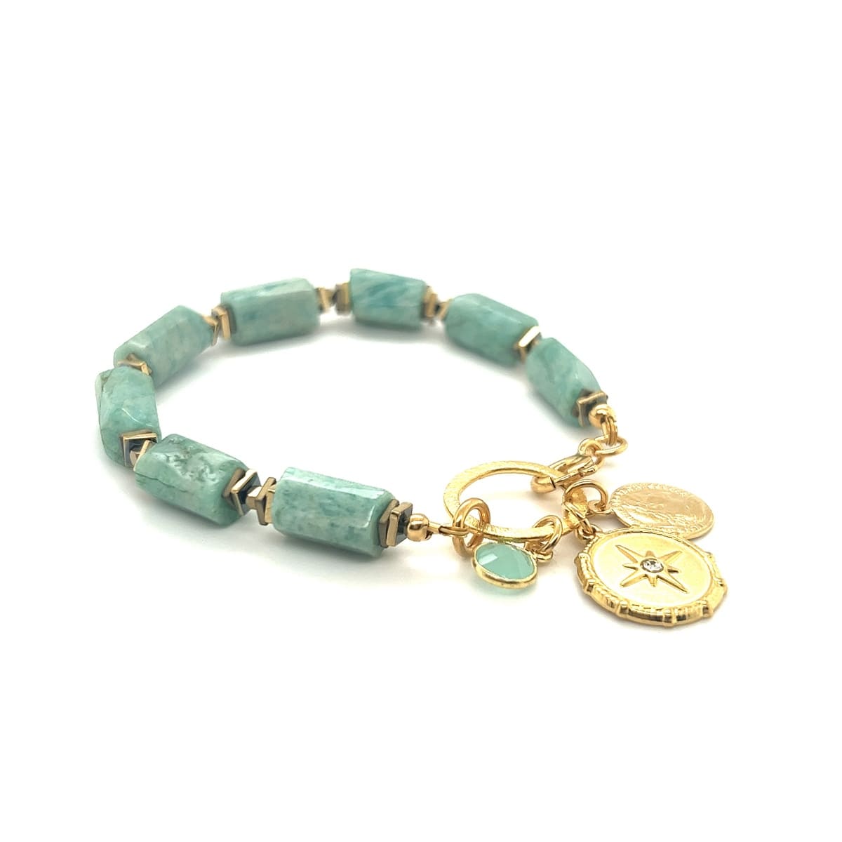 Bransoletka Amazonit od Ewa Mrochen Jewellery, Klejnot Empatii, z 15 cm kamieniem amazonitu na delikatnej sznurku.