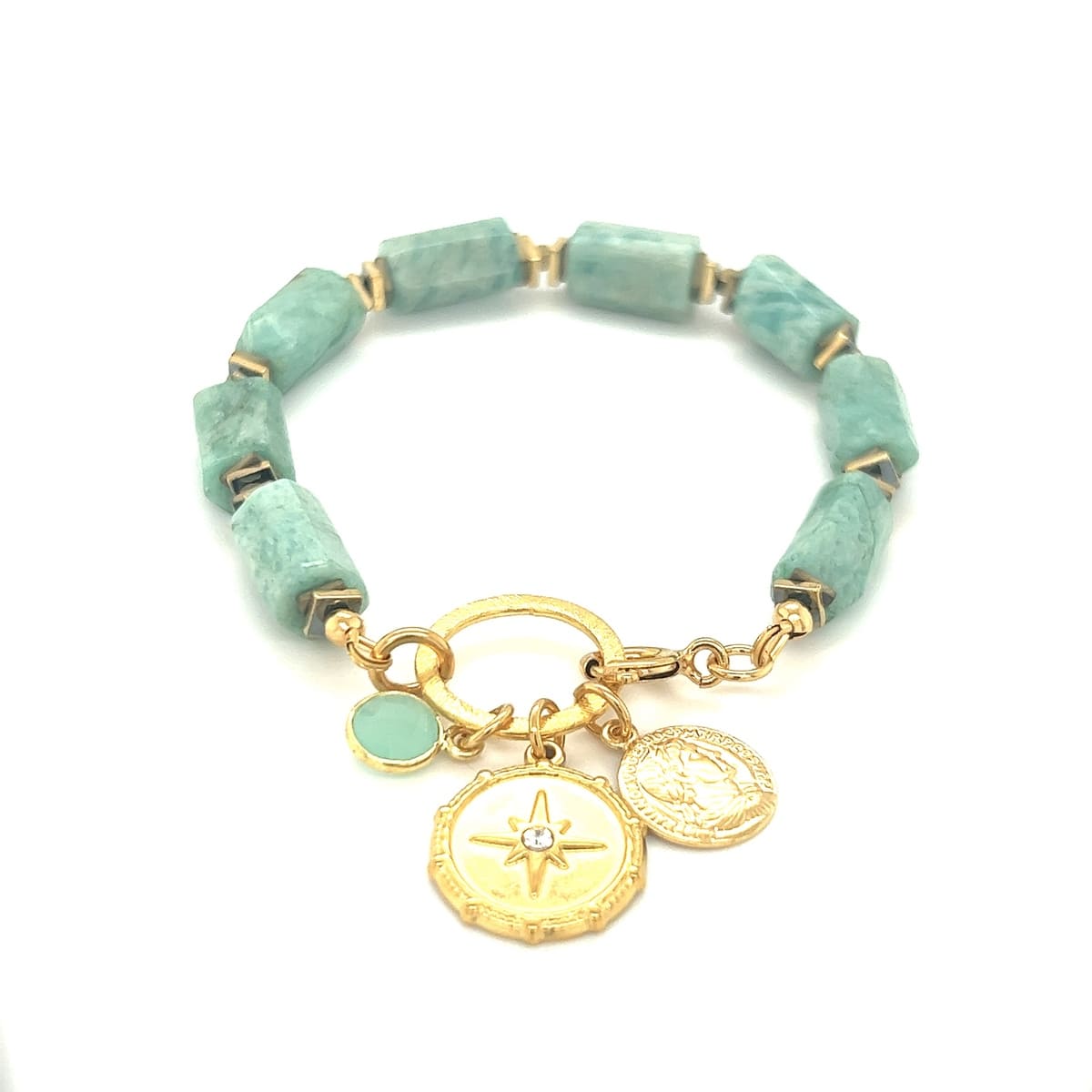 Bransoletka Amazonit Klejnot Empatii od Ewa Mrochen Jewellery, naturalny kamień Amazonitu na delikatnej stalowej taśmie.
