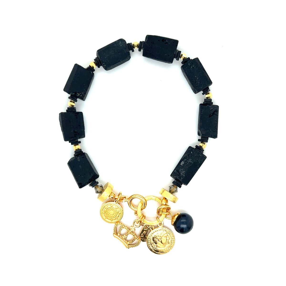 Czarna bransoletka turmalinowa Ewa Mrochen Jewellery z diamentami, elegancki dodatek do stylizacji, długość 15 cm.